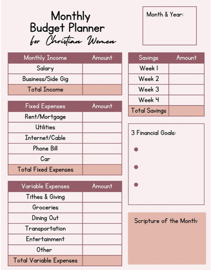 Budget Planner for Christian Women with Free Meal planner!